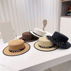 Vrouwen luxe hoed zomer strand vizier caps buiten reizen wijd rand top hoeden metalen brief zonnebrandhoed
