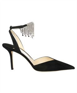 Sandales de luxe pour femmes, escarpins Birtie avec bracelet en cristal, talons pointus et sexy en cuir suédé noir de styliste