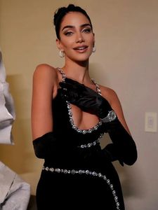 Femmes luxe sexy backless paillettes scintillantes scintillantes noires middi bandage robe robe de fête de club de soirée élégante 240420
