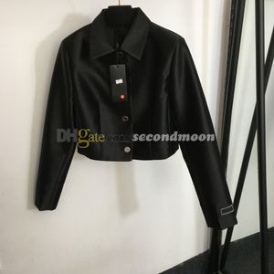 Vrouwen luxe korte jas revers nek zwarte jassen designer knop lange mouw jas lente zomer bovenkleding