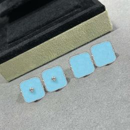 Vrouwen Luxe Vierkante Oorbellen Eenvoudige Premium Blauwe Keramische Klaver Diamant Tiara Oorbellen Merk Klassieke Sieraden Partij Sieraden