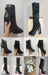Femmes Luxurys Designers Botkle Boots Boties So Kate Booty Talons minces Chunky Point Toes Velvet Leather Black Bule Brown Winter Fa7514339