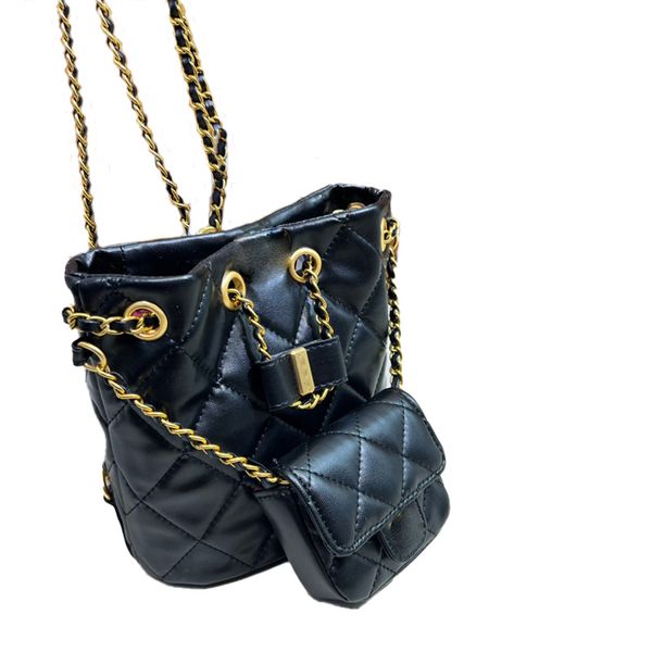 Bolso para madre e hijo, bandolera de cuero de alta calidad con patrón de diamantes y cadena, mochila con cordón, bolso cruzado