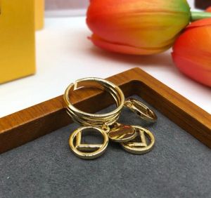 Mujeres Luxurys abren tres anillos Diamond F Fuía de Carta para Lady Love 18K Gold Ring Regalos de joyería