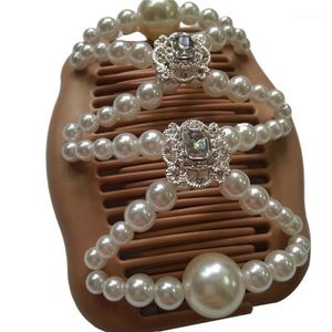 Peigne Double magique pour femmes, Imitation de perles en bois, épingle à cheveux extensible, bricolage, C6UD1317P