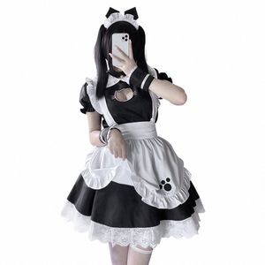 Vrouwen Maid Outfit Anime Zwart-wit Apr Dr Lolita Dres Cafe Kostuum Cosplay Kostuum Japanse Dienstmeid Uniform p8bu #