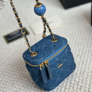 Dames make -uptas klassieke denim doos tas diamant plaid gouden hardware metallic clasp luxe tote matelasse ketting crossbody tas kan drukken op kleine gouden balontwerper 10/17 cm