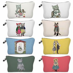 Vrouwen make -uptas fi illustrati Cat Girl Print Heat Transfer Multifuncti Pencil Case Pretty Japanese Style Cosmetic Bags K6io#