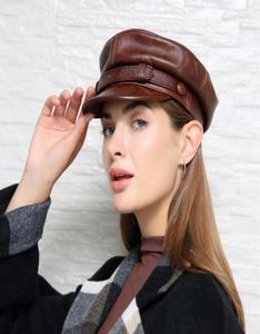 Femmes homme chapeau ins rétro chapeau classique coiffure design de mode britannique Cool beau véritable peau de vache en cuir véritable casquette Fla9012388