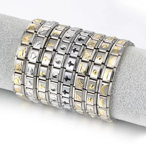 Vrouwen man Italiaanse charme hart bloem vlinder kruis dolfijnen roestvrij staal elastische armband link bangle 240417