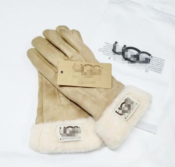 Gants d'hiver en cuir pour hommes et femmes, écran tactile en peluche, pour le cyclisme, avec gants chauds et isolés en peau de mouton, AAAAA6682