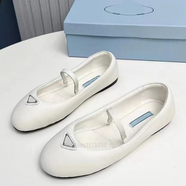 Femmes mary jane chaussures triangle décoration fond plat robe chaussure concepteur en cuir véritable ballet tête ronde décontracté chaussure de fête