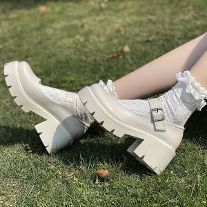 Zapatos Mary Jane para mujer, zapatos informales de tacón alto con plataforma, zapatos blancos de Lolita, zapatos de suela gruesa con hebilla, correa para niñas, princesa 9162N