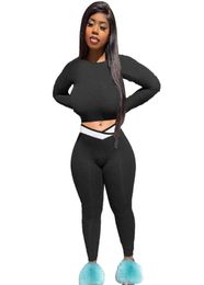 Femmes Matching Sets Solid Plus taille Two Two Piece Athleisure Workout Crop Crop Topshigh Topshigh Pant Pantal Casual Suit 3930351
