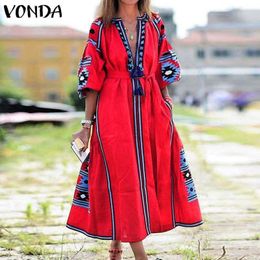 Dames Maxi Jurk Bohemian Gedrukt Bloemen Partij 2021 Sexy V-hals Plus Size Robe Femme Vestidos Casual Jurken