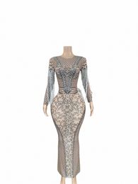 Femmes Maxi Lg Dr Rhineste Fringe Superbe Drill Anniversaire Great Gatsby Dres Performance Stage Prom Soirée Vêtements v6xd #