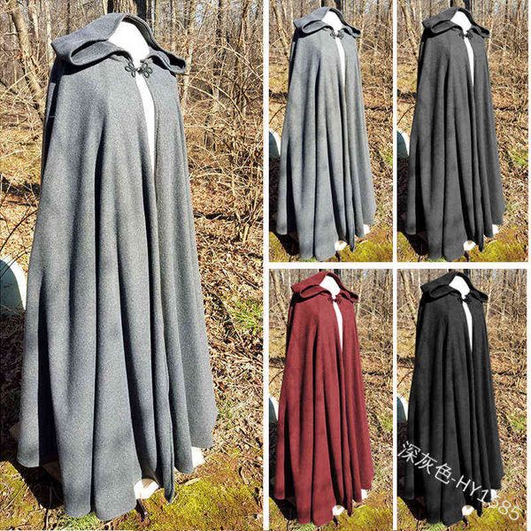 Capa medieval con capucha para mujer, capa gótica Vintage, abrigo sólido, gabardina larga, Cosplay de Halloween, abrigo para mujer L220714