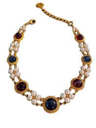 Vrouwen Middeleeuwse Sieraden Vintage Kleurrijke Geglazuurde Parel Oorbellen Ketting Luxe Set Retro Ketting Choker