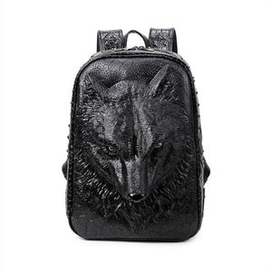 Mochila con cabeza de lobo en 3D para hombres y mujeres, bolsos de hombro geniales especiales, mochilas escolares para portátiles de cuero PU para adolescentes y niños