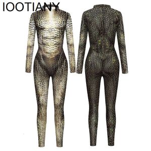 Vrouwen Mannen Animal Snake Skin Patroon 3D Print Sexy Jumpsuit Cosplay Kostuums Skinny Party Bodysuit Monos Mujer