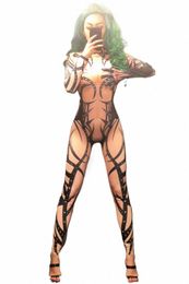 Mujeres Hombres Pareja Nuevo Sexy Color de piel Mono 3D Impreso Negro Tótem Body Discoteca Fiesta Celebrar Bailarina Cantante Escenario Desgaste c8J2 #