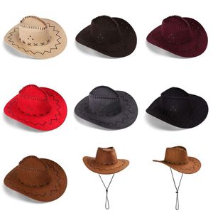 Vrouwen mannen cowboy hoed westerse suede cowgirl hoeden mode west fancy jurk party headwear unisex cap l2405 l2405