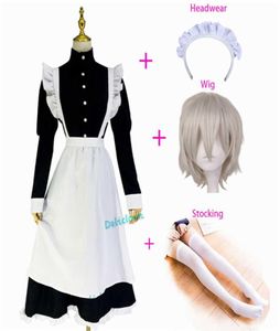 Vrouwen mannen Crossdresser Sissy Maid -outfit Long Black Witte schort Jurk huishoudster uniform anime Halloween cosplay kostuumpruik Y0907817532