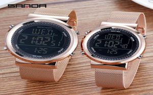 Femmes Men Digital Watch Rose Gold en acier inoxydable LED Electronic-bracelet Fashion Fashion Sports imperméable Corloge de sport Montre Femme1330359