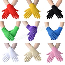 Gants courts d'étiquette pour femmes et hommes, Protection solaire extensible, mitaine à doigt complet, robe de soirée en Satin, gants de bal de promo