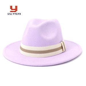 Femmes hommes mode Cowboy élégant solide laine feutre Fedora chapeau plat large bord Jazz Panama haut L XL chapeaux