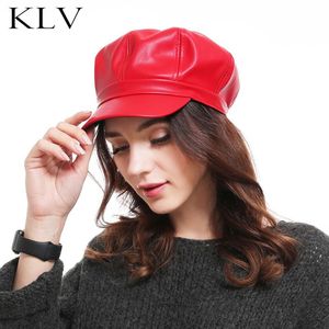 Mujeres Hombres Faux Leather Newsboy Sombreros Glitter Color sólido Vintage London Style Cabbie Artista Pintor Octagonal Ivy Visor Boina Cap