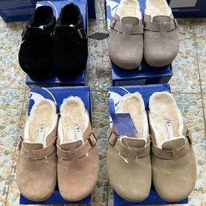 Dames Heren Fuzzy Boston Klompen Shearling Slippers Designer Arizonas Mayari Kyoto Head Pull Kurk Suède Lederen Loafers Bont Slides Huis Slipper