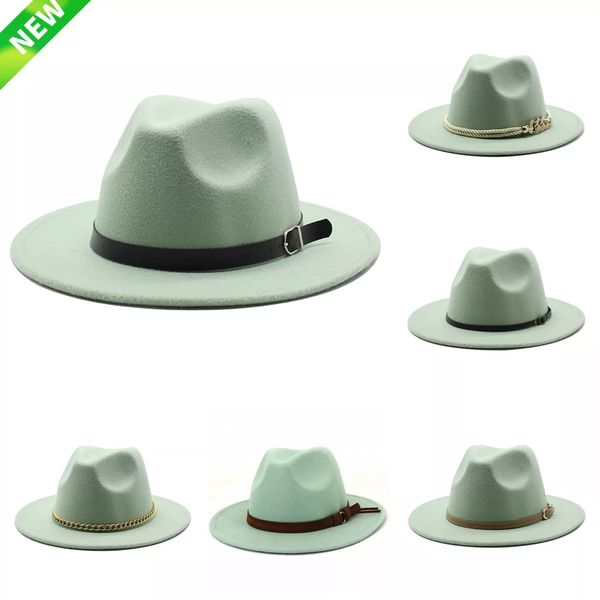 Sombrero Fedora de ala ancha verde para hombre y mujer, sombrero informal clásico de invierno y otoño, gorra de Jazz de Panamá, gorra Trilby al por mayor