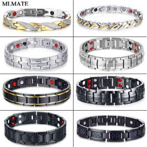 Vrouwen mannen gezondheidszorg germanium magnetische armband voor artritis en carpale tunnel roestvrij staal power therapy armbanden