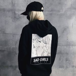 Mujeres Hombres Sudadera con capucha Otaku Sad Girls Impresión de manga larga Anime Kpop Ropa Streetwear de gran tamaño