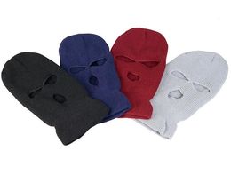 Femmes hommes masques casquette 100% acrylique hiver chaud bonnets cyclisme cagoule tricoté couverture intégrale 3 trous chapeau hiver ski masque