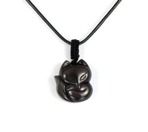 Collier pendentif en obsidienne naturelle pour hommes et femmes, pierre précieuse sculptée à la main, corde réglable, amulette porte-bonheur Reiki, bijoux 5173811