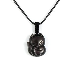 Collier pendentif en obsidienne naturelle pour hommes et femmes, pierre précieuse sculptée à la main, corde réglable, amulette porte-bonheur Reiki, bijoux 3305