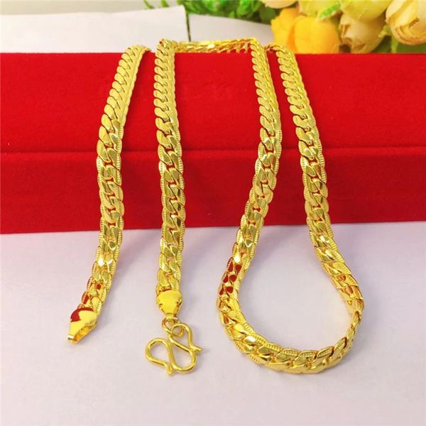 Femmes hommes collier chaîne os clavicule véritable couleur or 18 carats solide mâle collier chaîne bijoux 60 cm de long
