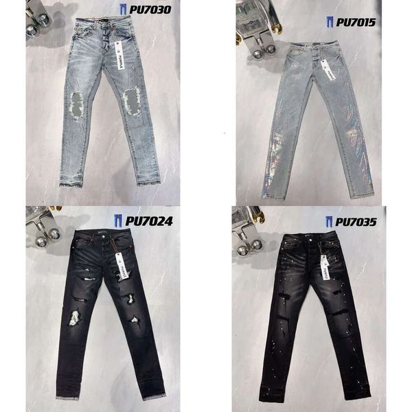 Mujeres Men Pantalones Purple Ksubi Jeans High Street Púrpura Retro Pintura Pies delgados Jeans Micro elástico Hip-Hop Zipper Holper