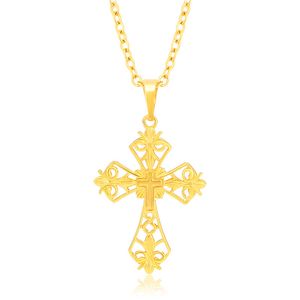 Femmes hommes pendentif chaîne véritable or jaune 18 carats rempli creux croix pendentif collier bijoux de mode