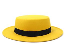 Femmes hommes polyester coton noir vert crème largeur fedora chapeau fedora pour le festival tarte de porc bœuf plat top chapeaux pour la fête wedding1411910