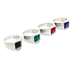 Anillo con gema de piedra roja, azul y negra para hombre y mujer, anillos Vintage de Color dorado blanco y plateado de 14K con puntos grabados, anillo de boda para hombre