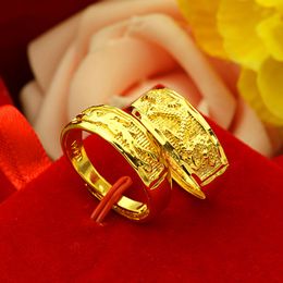 Conjunto de anillos para hombre y mujer, anillo para pareja, banda de dragón y Fénix, boda sólida de oro amarillo de 18k, joyería clásica de moda, ajuste de tamaño de regalo