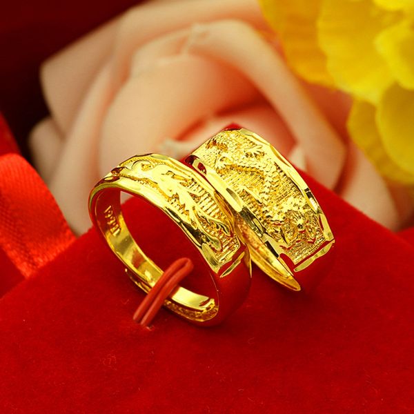 Femmes hommes bague ensemble Couple bague bande Dragon Phoenix mariage solide 18k or jaune rempli classique mode bijoux cadeau taille ajuster