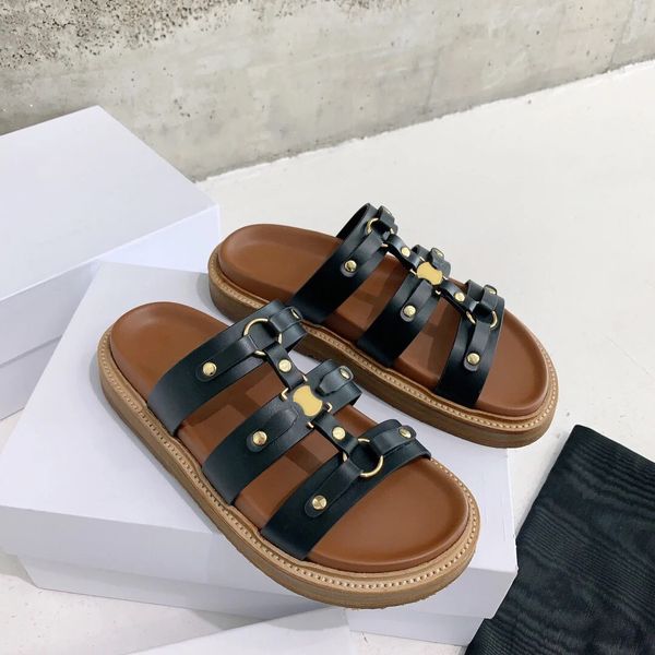 Femmes Hommes Sandale Celiny Vintage Plate-forme Talon Mules Slide Véritable Cuir Casual Chaussure TIPPI Gladiator Summer Swim Clog Designer Slipper Triomphe Mule Diapositives de luxe