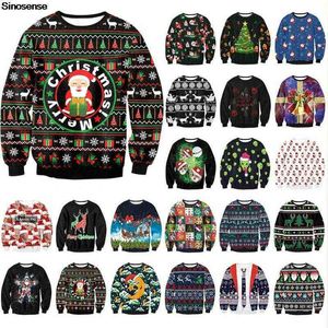 Femmes Hommes Santa Ugly Christmas Sweater Unisexe Crew Neck Sweatshirt 3D Funny Print Automne Hiver Fête De Noël Jumpers Tops Y1118