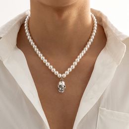 Femmes hommes crâne pendentif collier Hip Hop Style squelette perle colliers de perles pour la fête de cadeau