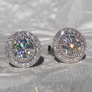 Vrouwen mannen Stud Earring Micro Round Shining CZ Diamond bruiloft verloving oorbellen voor geliefden cadeau