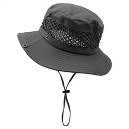 Chapéus de sol femininos e masculinos 2022 boné de malha de verão respirável aba larga amostra sólido pesca chapéu de praia G220301